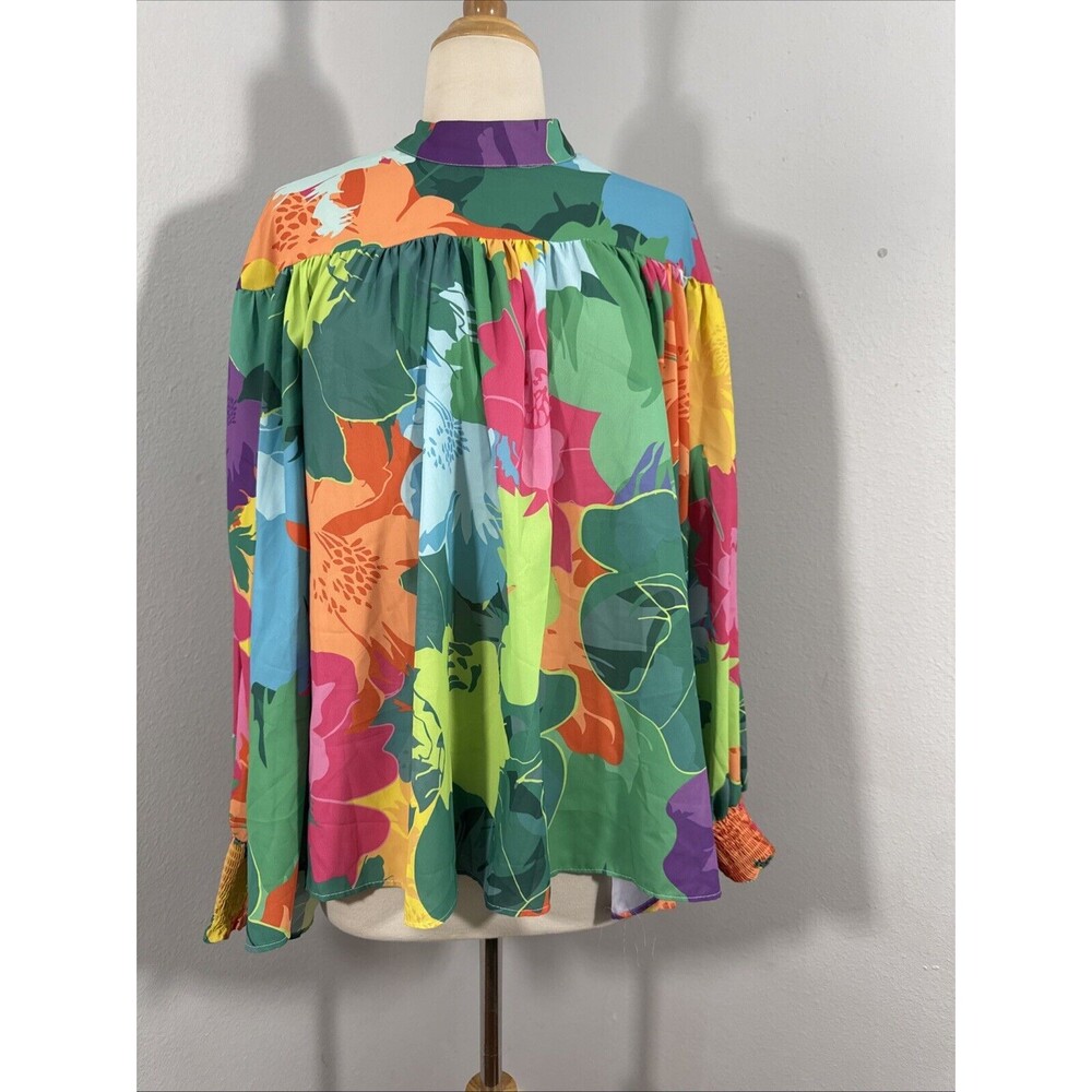 Gdg Actuel Blouse Womens Small Multicolor Abstract Artsy Bishop Sleeve Loose Top